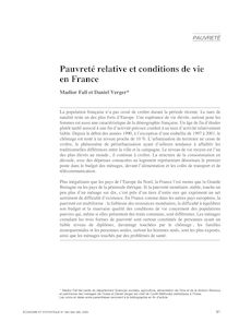 Pauvreté relative et conditions de vie en France