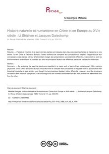 Histoire naturelle et humanisme en Chine et en Europe au XVIe siècle : Li Shizhen et Jacques Dalechamp - article ; n°4 ; vol.42, pg 353-374
