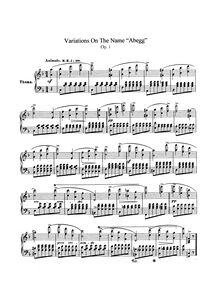 Partition complète,  Abegg  Variations, F major, Schumann, Robert