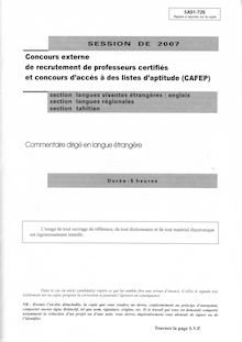 Commentaire dirigé en langue étrangère 2007 CAPES de langues vivantes (Anglais) CAPES (Externe)