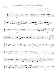 Partition violons II, Piano Sonata No.11, Alla Turca, A major, Mozart, Wolfgang Amadeus