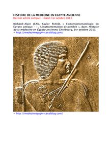 HISTOIRE DE LA MEDECINE EN EGYPTE ANCIENNE
