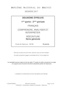 DIPLÔME NATIONAL DU BREVET - FRANÇAIS - Série générale