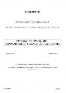 Comptabilité et Finance des Entreprises 2009 S.T.G (Comptabilité et Finance des Entreprises) Baccalauréat technologique