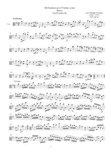 Partition Fantasia No.9, 12 fantaisies pour violon without basse, TWV 40:14-25 par Georg Philipp Telemann