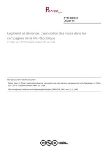 Légitimité et déviance. L annulation des votes dans les campagnes de la IIIe République - article ; n°15 ; vol.4, pg 13-24