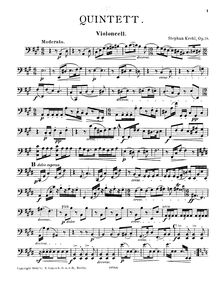 Partition violoncelle, quintette pour clarinette et cordes, Op.19