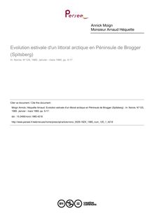 Evolution estivale d un littoral arctique en Péninsule de Brogger (Spitsberg)  - article ; n°1 ; vol.125, pg 5-17