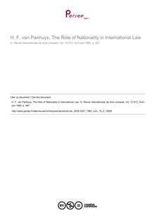 H. F. van Panhuys, The Role of Nationality in International Law - note biblio ; n°2 ; vol.12, pg 467-467