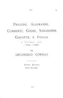 Partition sonates Nos.7-12, 12 violon sonates, Op.5, Corelli, Arcangelo