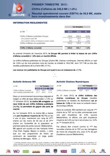Groupe M6 : Chiffre d affaires et résultats du 1er trimestre 2013