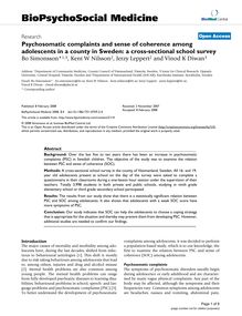 Psychosomatic complaints and sense of coherence among adolescents in a county in Sweden: a cross-sectional school survey