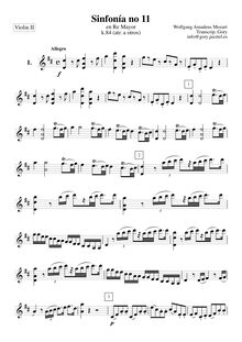 Partition violons II, Symphony No.11, D major, Mozart, Wolfgang Amadeus