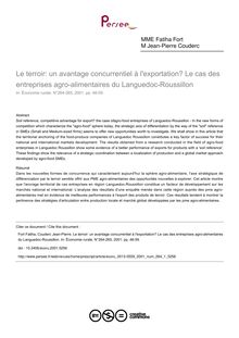 Le terroir: un avantage concurrentiel à l exportation? Le cas des entreprises agro-alimentaires du Languedoc-Roussillon - article ; n°1 ; vol.264, pg 46-59
