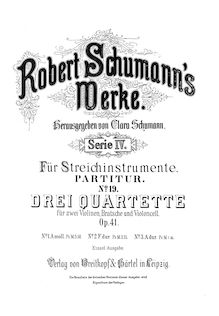 Partition complète, corde quatuor No.3, A Major, Schumann, Robert