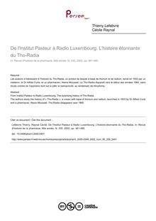 De l Institut Pasteur à Radio Luxembourg. L histoire étonnante du Tho-Radia - article ; n°335 ; vol.90, pg 461-480