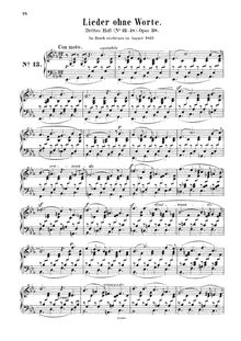Partition complète, chansons without Words Op.38, Mendelssohn, Felix