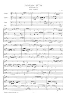 Partition viole de gambe aigue 2, anglais  No.1, BWV 806, A major par Johann Sebastian Bach
