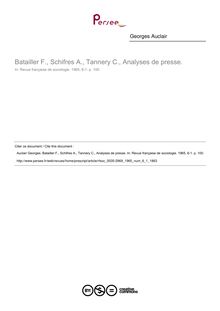 Batailler F., Schifres A., Tannery C., Analyses de presse.  ; n°1 ; vol.6, pg 100-100