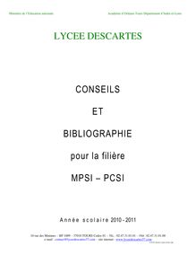 LYCEE DESCARTES CONSEILS ET BIBLIOGRAPHIE pour la filière MPSI  PCSI