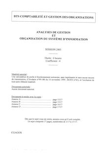 Analyses de gestion et organisation du système d information 2005 BTS Comptabilité et gestion des organisations