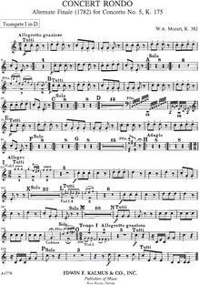 Partition trompette 1, 2 (D), Rondo, Concert Rondo ; Piano Concerto No.28, K.382 ; Allegetto grazioso
