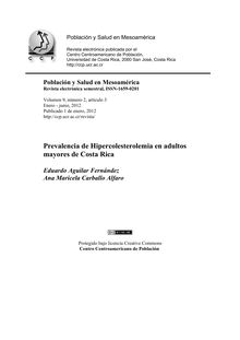 Prevalencia de Hipercolesterolemia en adultos mayores de Costa Rica (Prevalence of hypercholesterolemia in elderly Costa Ricans)