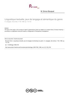Linguistique textuelle, jeux de langage et sémantique du genre - article ; n°129 ; vol.32, pg 112-124