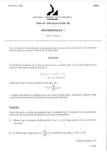 Mathématiques 1 1999 Classe Prepa MP Concours Instituts Nat. Polytechniques (INP - ENSI)