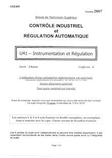 Instrumentation et régulation 2007 BTS Contrôle industriel et régulation automatique