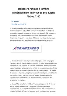 Transaero Airlines a terminé l aménagement intérieur de ses avions Airbus A380