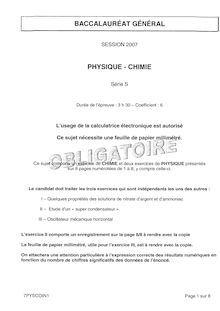 Physique - Chimie 2007 Scientifique Baccalauréat général
