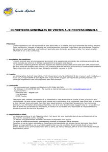 CONDITIONS GENERALES DE VENTES AUX PROFESSIONNELS