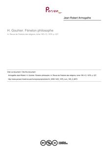 H. Gouhier. Fénelon philosophe  ; n°2 ; vol.195, pg 227-227