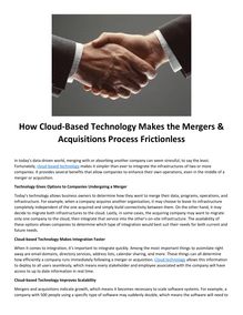 How Cloud-Based Technology Makes the Mergers & Acquisitions Process Frictionless