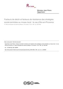 Facteurs de déclin et facteurs de résistance des stratégies social-centristes au niveau local : le cas d Aix-en-Provence - article ; n°5 ; vol.31, pg 922-950