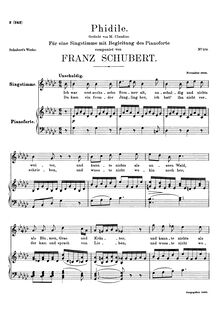 Partition voix + partition de piano, Phidile, D.500, Schubert, Franz