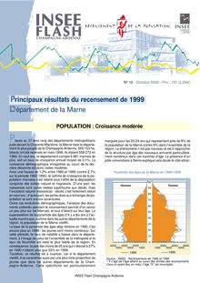 Principaux résultats du recensement de la population : département de la Marne.