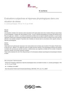 Evaluations subjectives et réponses physiologiques dans une situation de stress - article ; n°2 ; vol.74, pg 473-485