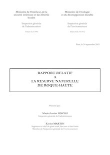 Rapport relatif à la réserve naturelle de Roque-Haute