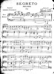 Partition voix-partition de piano, Segreto, Tosti, Francesco Paolo