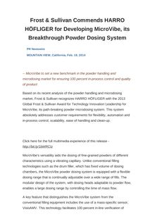 Frost & Sullivan Commends HARRO HÖFLIGER for Developing MicroVibe, its Breakthrough Powder Dosing System