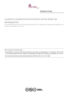 La prise en compte de l environnement comme facteur de développement - article ; n°137 ; vol.35, pg 151-167