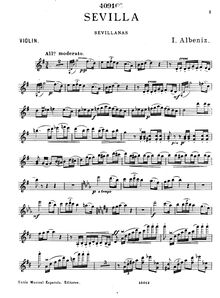 Partition de violon,  Española No.1, Op. 47, Albéniz, Isaac