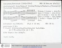 Partition complète, Sinfonia en D major, D major, Graupner, Christoph