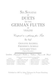 Partition complète, 6 sonates ou duos pour Two German flûtes ou violons, Op.2