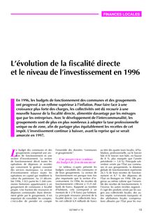 L évolution de la fiscalité directe et le niveau de l investissement en 1996 (Octant n° 72)