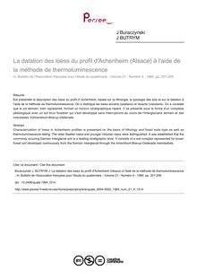 La datation des loess du profil d Achenheim (Alsace) à l aide de la méthode de thermoluminescence  - article ; n°4 ; vol.21, pg 201-209
