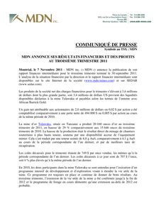 COMMUNIQUÉ DE PRESSE - MDN Inc.