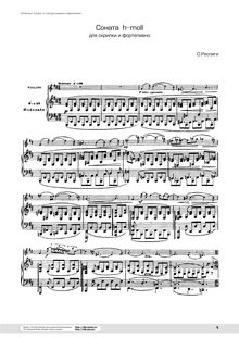 Partition complète, violon Sonata en B minor, Respighi, Ottorino